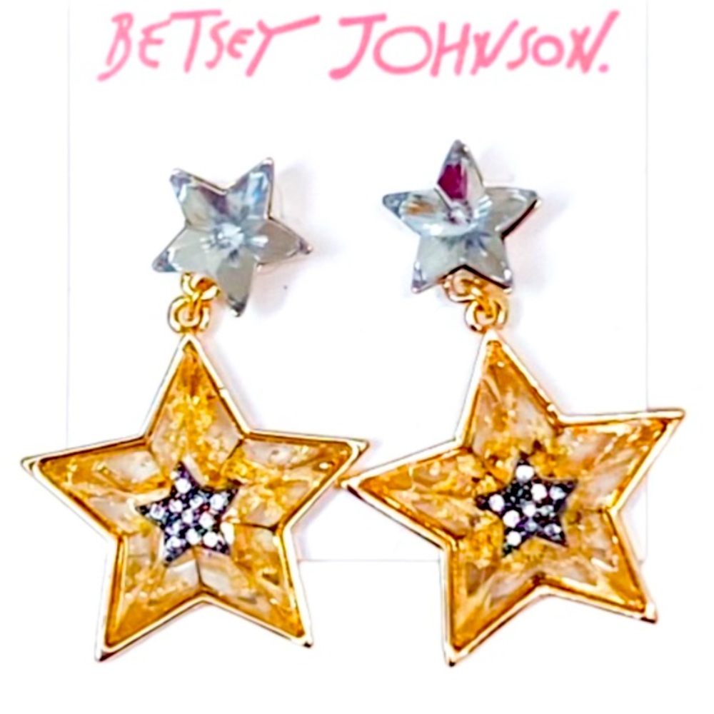 New Betsey Johnson CELESTIAL PUNK STAR DROP EARRINGS CRYSTAL - Picture 5 of 7